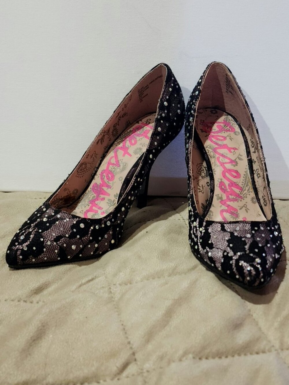 Black Lace Studded Heels